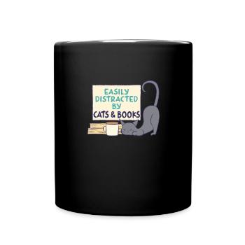 Leicht Ablenkbar Durch Katzen und Bücher - Tasse einfarbig - Schwarz - Vorne