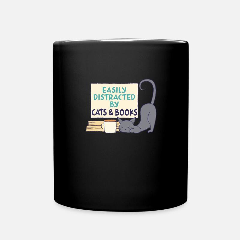 Facilement distrait par les chats et les livres - Mug uni - noir