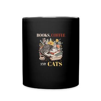Books, Coffee And Cats - Perfekter Tag für - Tasse einfarbig - Schwarz - Vorne