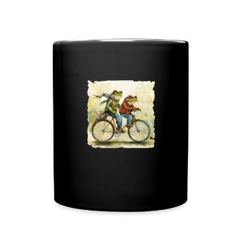 Frogs on tandem bike in retro style - Full Colour Mug - black - Front
