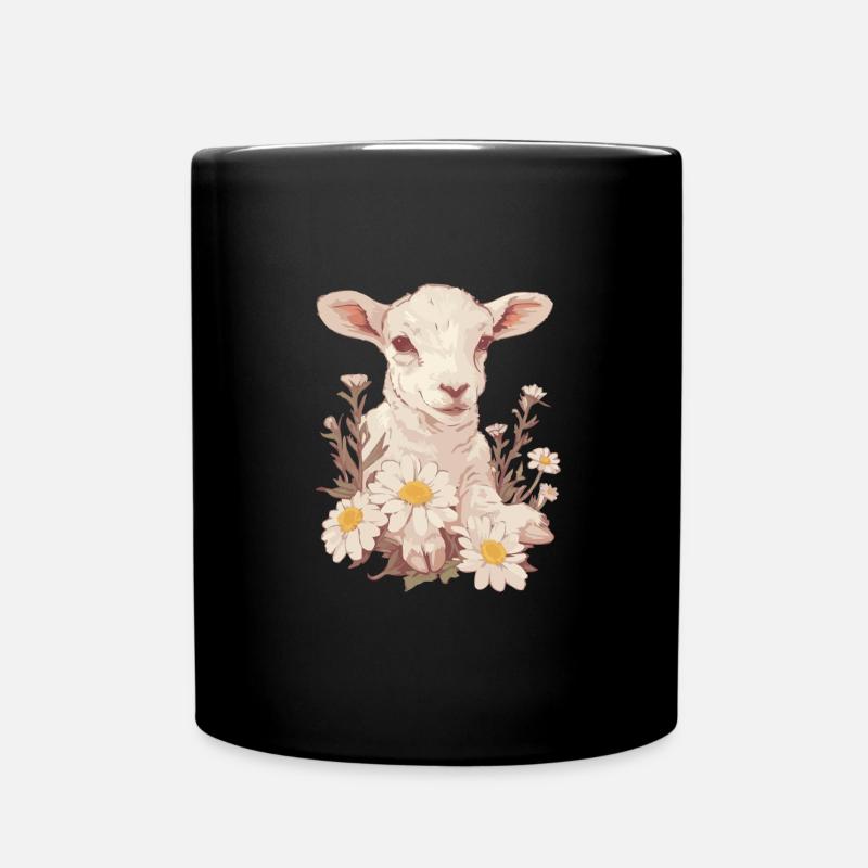 Agneau mignon aux marguerites - Mug uni - noir