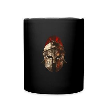 Ancient Roman Warrior Helmet with Red Feather - Full Colour Mug - black - Front