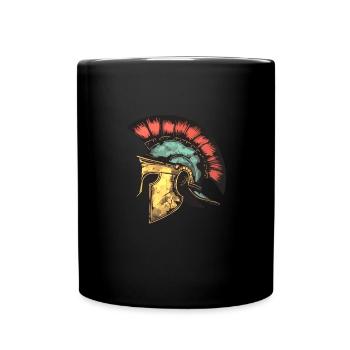 Ancient Roman Warrior Helmet with Red Feather - Full Colour Mug - black - Front