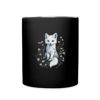 Eleganter Weißer Fuchs in Blumenwiese Gemälde - Tasse einfarbig - Schwarz - Vorne