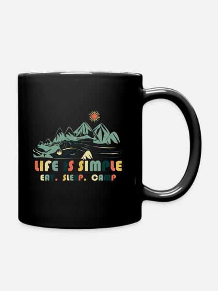 Life is simple. Eat. Sleep. Camp - Full Colour Mug - black