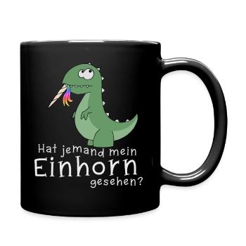 Dino T-Rex frisst Einhorn lustiges Geschenk - Tasse einfarbig - Schwarz - Rechts