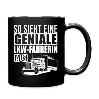 Geniale LKW Fahrerin - Tasse einfarbig - Schwarz - Rechts