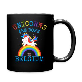 Les licornes sont nées en Belgique.Drôles de cadeaux de licorne - Mug uni - noir - Droite