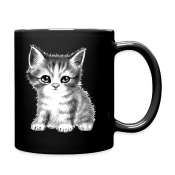 chat chaton mignon noir et blanc doux moelleux - Mug uni - noir - Droite