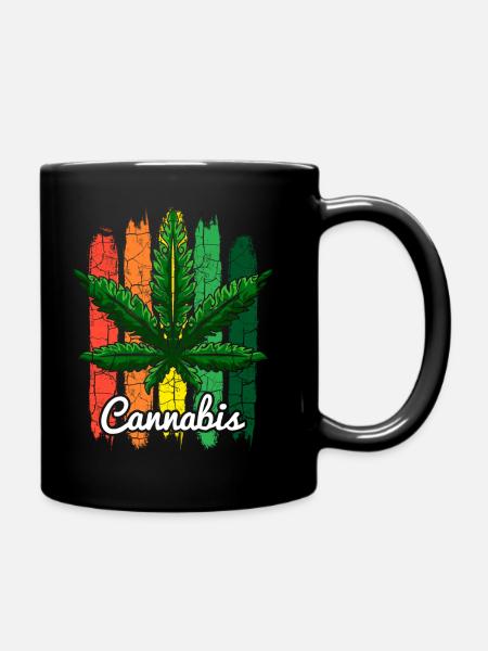 Cannabisblatt Retro - Tasse einfarbig - Schwarz