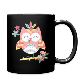 Retro Eule Bunt - Tasse einfarbig - Schwarz - Rechts