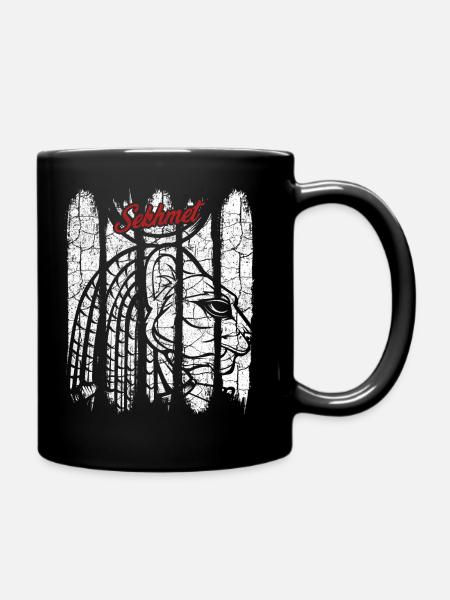 Vintage Retro Sachmet Silhouette Gift Deity - Full Colour Mug - black