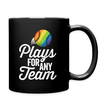 Plays For Any Team LGBT Baseball SHIRT Gay Pride - Full Colour Mug - black - Right