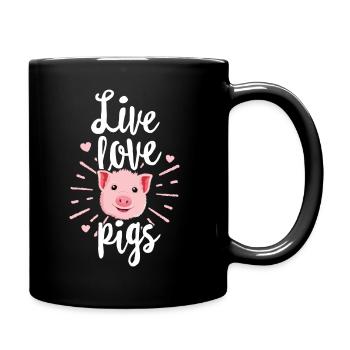 Live Love Pigs TShirt Kids Women Funny Farmer - Full Colour Mug - black - Right