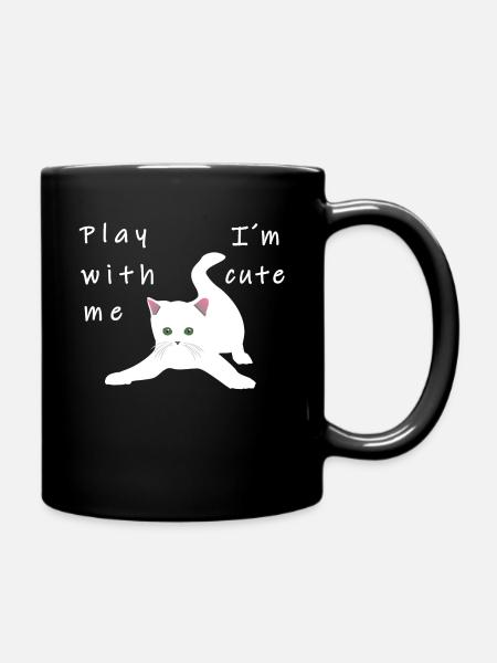 Katze spielen süß Kitten Mieze Miau Kätzchen - Tasse einfarbig - Schwarz