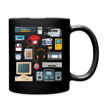 Retro 90er Jahre Geräte - Tasse einfarbig - Schwarz - Rechts
