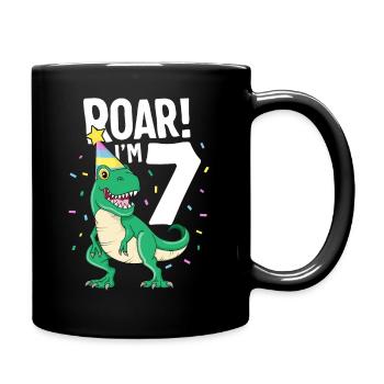 Ich bin 7 TRex Geburtstag Dinosaurier Happy Seven 7. Brüllen - Tasse einfarbig - Schwarz - Rechts