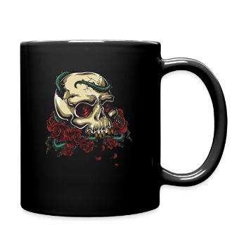 Schädel mit Rosen Gothic dunkle Kunst - Tasse einfarbig - Schwarz - Rechts