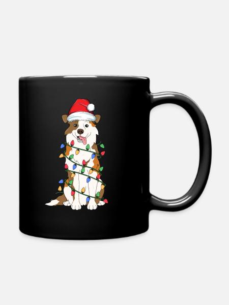 Weihnachtsbaum-Licht Santa Dog der französischen Bulldogge - Tasse einfarbig - Schwarz