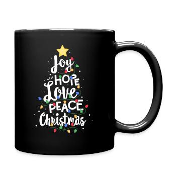 Joy Hope Love Peace Weihnachtsbaum Roter Büffel - Tasse einfarbig - Schwarz - Rechts