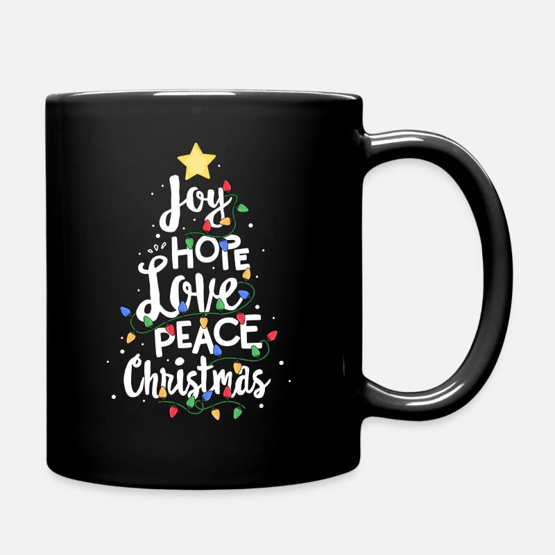 Joy Hope Love Peace Christmas Tree Red Buffalo - Full Colour Mug - black