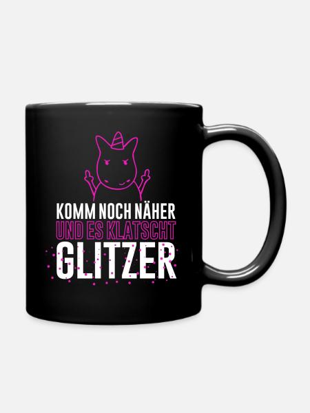 Einhorn - Es klatscht Glitzer - Tasse einfarbig - Schwarz
