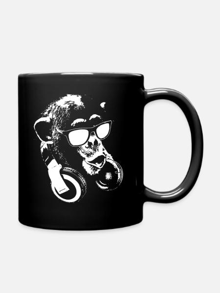 Monkey DJ White - Full Colour Mug - black
