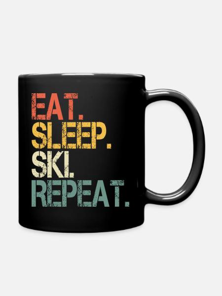 Eat Sleep Ski Repeat Skifahrer Sprüche Skispringer - Tasse einfarbig - Schwarz
