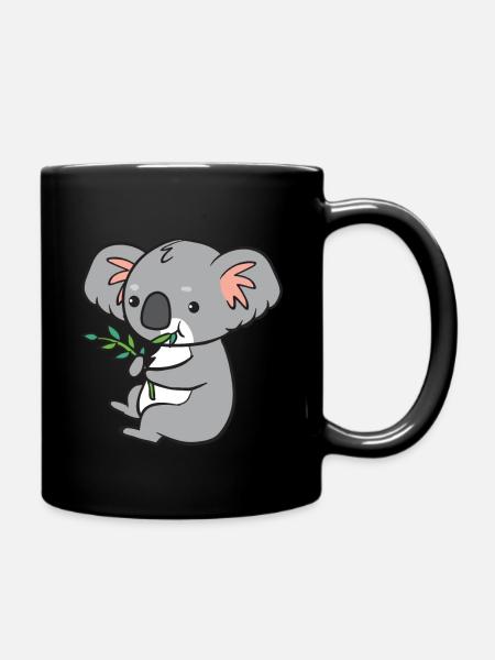 Koala - isst Eukalyptus - Tasse einfarbig - Schwarz