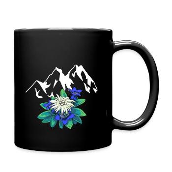 Gebirge Berge Tirol Edelweiß Enzian Natur Wandern - Tasse einfarbig - Schwarz - Rechts