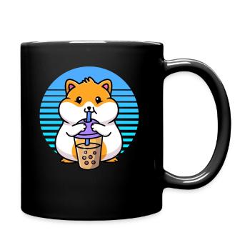 Kawaii süße Boba Hamster Taro Bubble Pearl Milch - Tasse einfarbig - Schwarz - Rechts