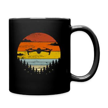 Drohne Geschenk Drone fliegen Drohnen Retro - Tasse einfarbig - Schwarz - Rechts