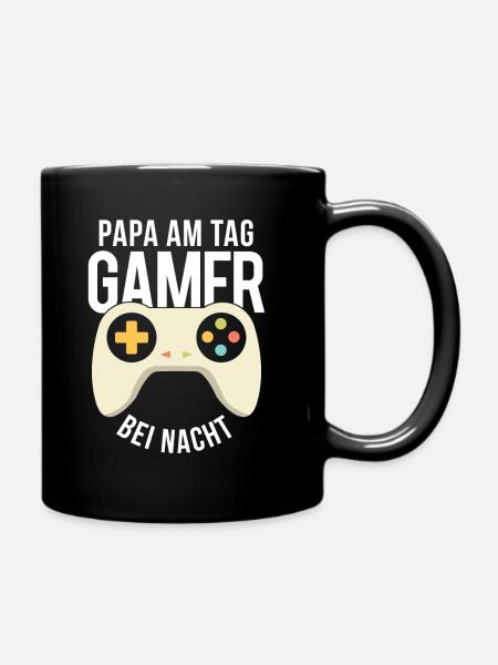 Papa am Tag Gamer bei Nacht Zocker Gaming Vater - Tasse einfarbig - Schwarz