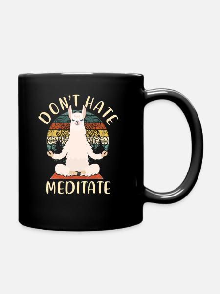 Meditation Lama Namaste Yoga Tier Alpaka Spruch - Tasse einfarbig - Schwarz