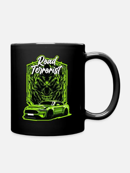 Road Terrorist Green Muscle Car - Full Colour Mug - black