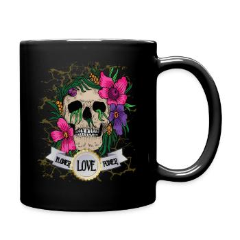 Totenkopf Totenschädel Blume Rockabella - Tasse einfarbig - Schwarz - Rechts