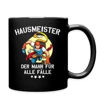 Hausmeister Mann für alle Fälle Lustiger Spruch - Tasse einfarbig - Schwarz - Rechts
