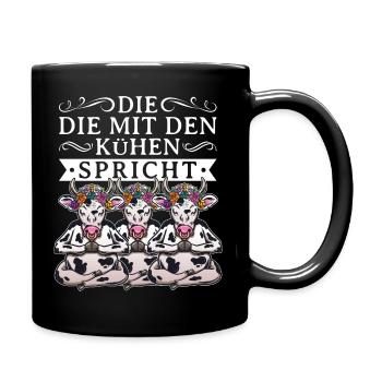 Lustiger Yoga Kuh Spruch Kühe - Tasse einfarbig - Schwarz - Rechts
