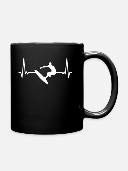 Herzschlag Surfen Surfer Herz Linie EKG Surfing - Tasse einfarbig - Schwarz