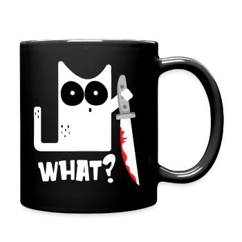 What? Katze mit Messer - cooles Katzenmotiv - Tasse einfarbig - Schwarz - Rechts
