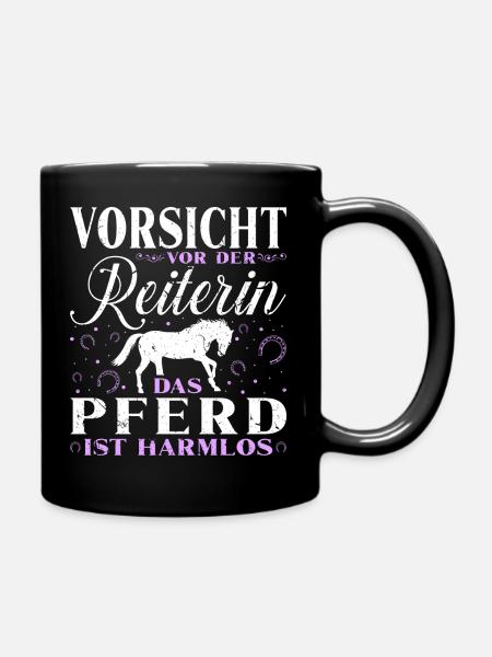 Vorsicht Vor Der Reiterin Pferd Lustig Reiten - Tasse einfarbig - Schwarz
