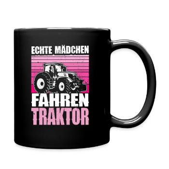 Echte Mädchen Fahren Traktor Landwirtin Trecker - Tasse einfarbig - Schwarz - Rechts