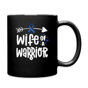 Ehefrau einer Kriegerfamilie Blue Ribbon Darmkrebs - Tasse einfarbig - Schwarz - Rechts