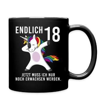 Einhorn Dab Alter endlich 18 Spruch Geschenk Shirt - Tasse einfarbig - Schwarz - Rechts