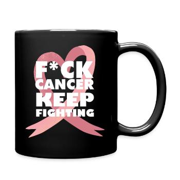 keep fighting defeat breast cancer pink - Full Colour Mug - black - Right