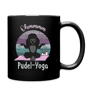 Pudelmotiv - schwarzer Pudel praktiziert Yoga - Tasse einfarbig - Schwarz - Rechts
