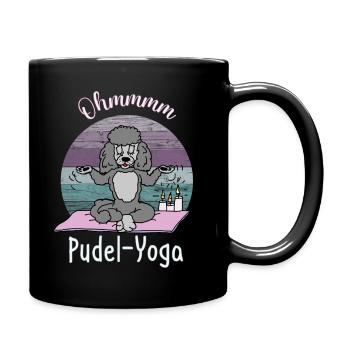 Pudelmotiv, Ohmmmm - Silber Pudel praktiziert Yoga - Tasse einfarbig - Schwarz - Rechts