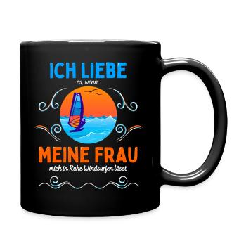 Windsurfen Ich liebe meine Frau - Tasse einfarbig - Schwarz - Rechts