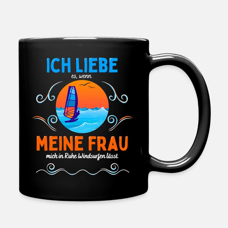Windsurfen Ich liebe meine Frau - Tasse einfarbig - Schwarz