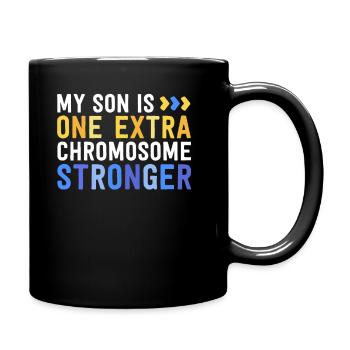 Family Down Syndrome Awareness My Son One Extra - Full Colour Mug - black - Right
